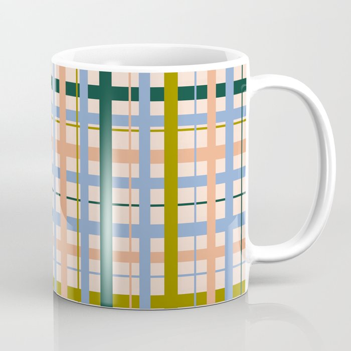 Gingham Pattern - green, blue and orange colors Coffee Mug Gallery Image 1