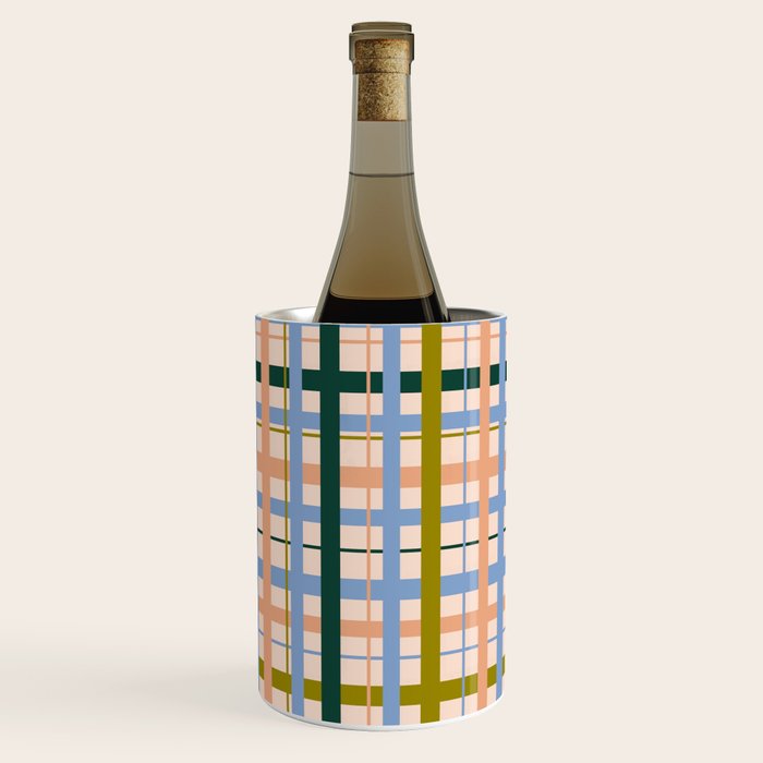 Gingham Pattern - green, blue and orange colors Wine Chiller Gallery Image 3