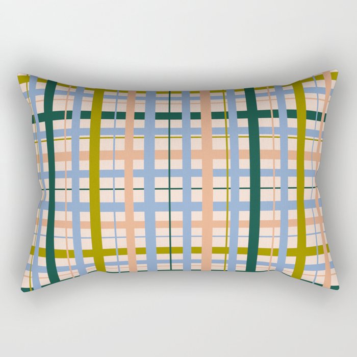 Gingham Pattern - green, blue and orange colors Rectangular Pillow Gallery Image 1
