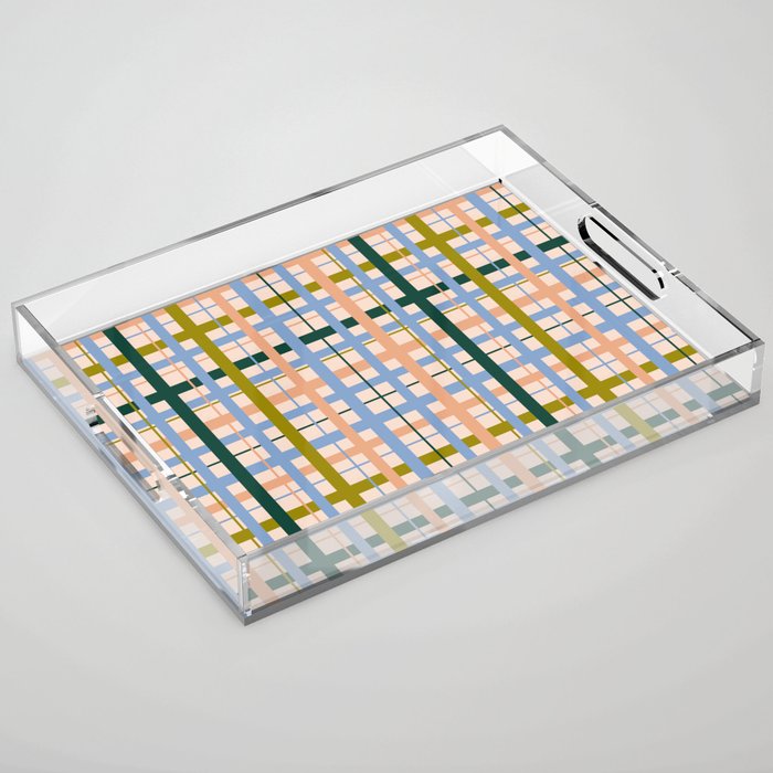 Gingham Pattern - green, blue and orange colors Acrylic Tray Gallery Image 1