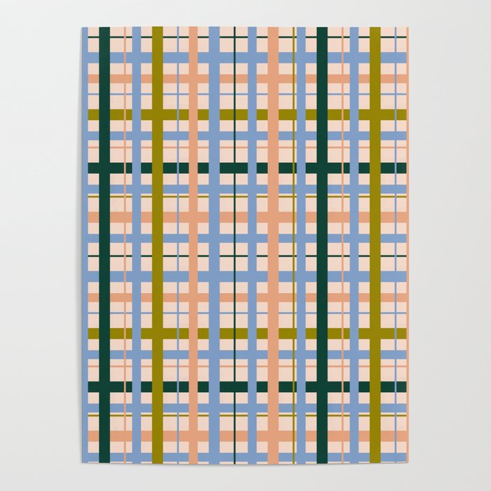 Gingham Pattern - green, blue and orange colors Poster Gallery Image 4