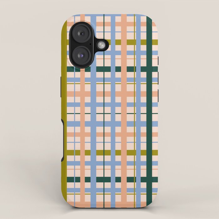 Gingham Pattern - green, blue and orange colors iPhone Case Gallery Image 1