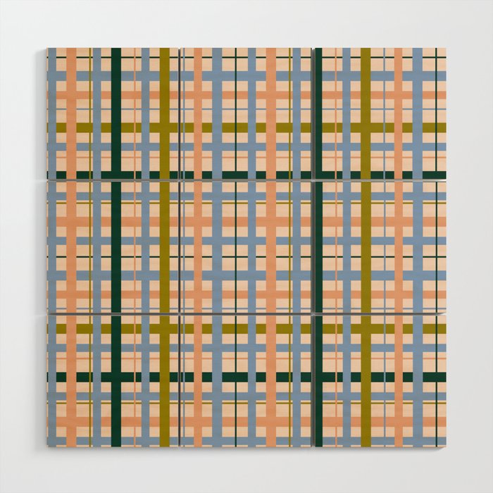 Gingham Pattern - green, blue and orange colors Wood Wall Art Gallery Image 1