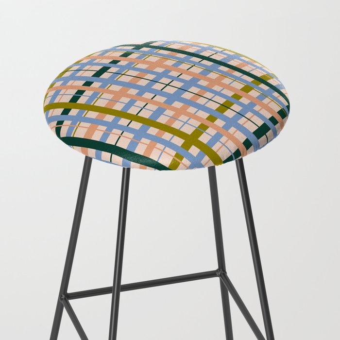 Gingham Pattern - green, blue and orange colors Stool Gallery Image 2