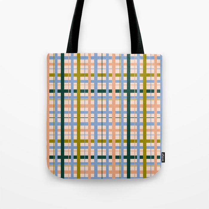 Gingham Pattern - green, blue and orange colors Tote Bag Gallery Image 1