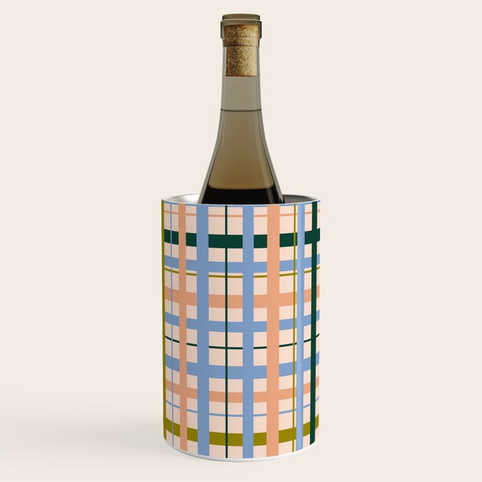 Gingham Pattern - green, blue and orange colors Wine Chiller Gallery Image 1