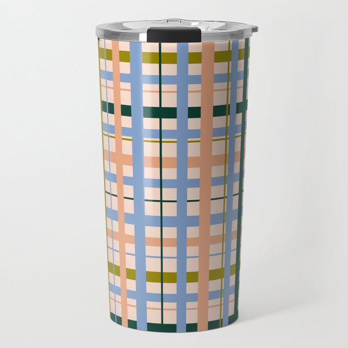 Gingham Pattern - green, blue and orange colors Travel Mug Gallery Image 1