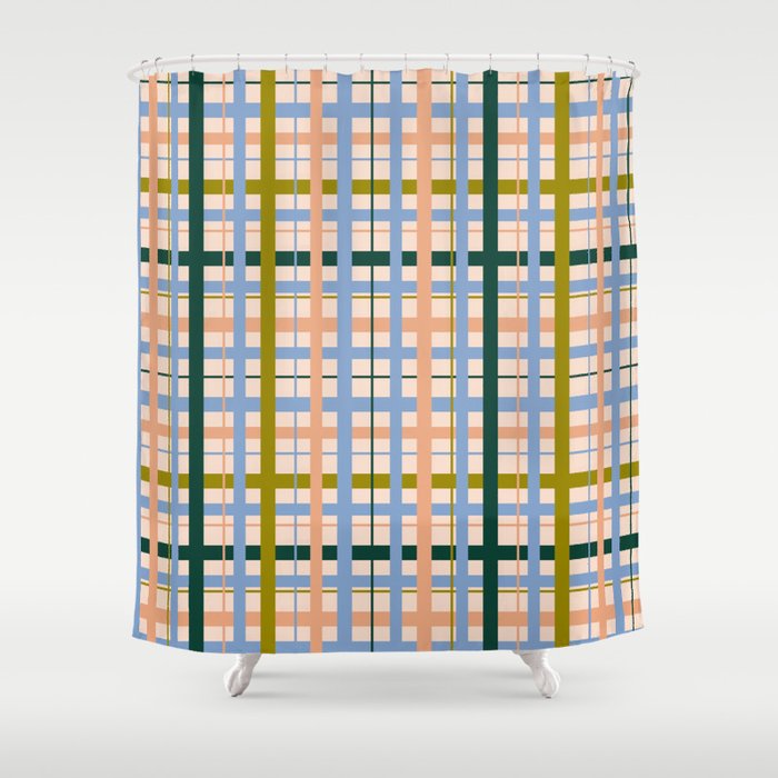 Gingham Pattern - green, blue and orange colors Shower Curtain Gallery Image 1