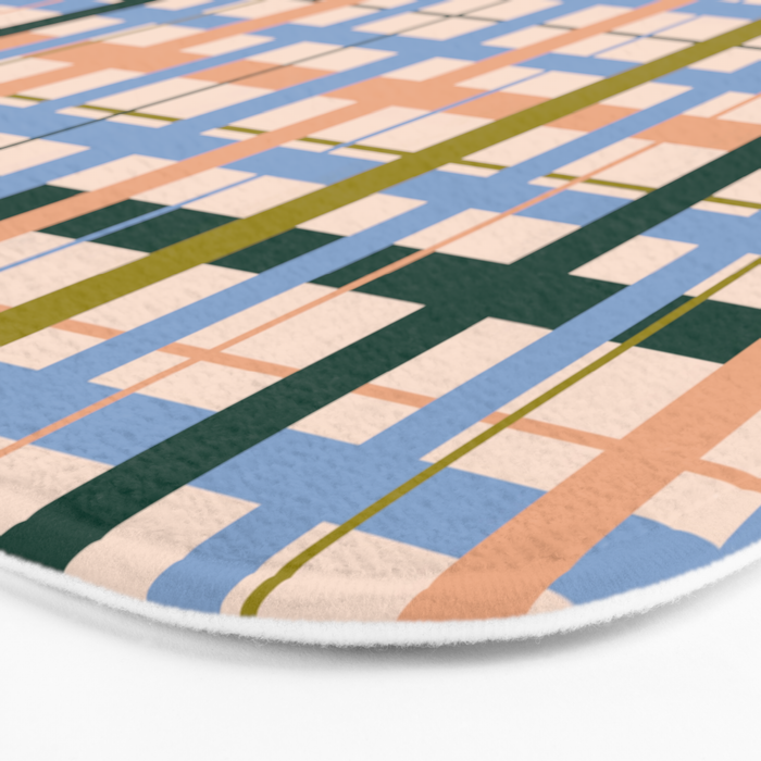 Gingham Pattern - green, blue and orange colors Bath Mat Gallery Image 3
