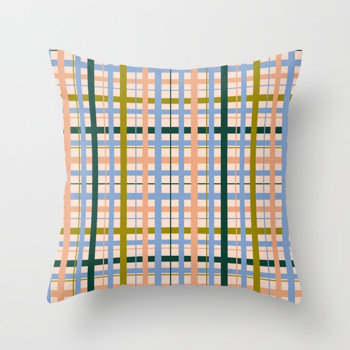 Gingham Pattern - green, blue and orange colors Throw Pillow Gallery Image 1