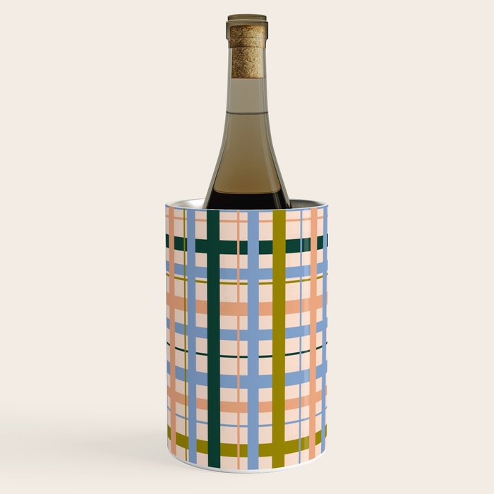 Gingham Pattern - green, blue and orange colors Wine Chiller Gallery Image 2