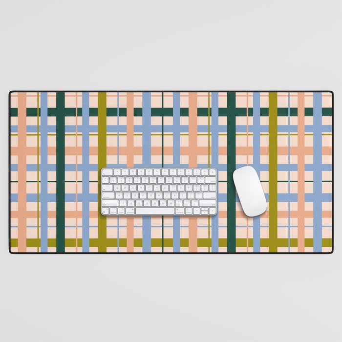 Gingham Pattern - green, blue and orange colors Desk Mat Gallery Image 1