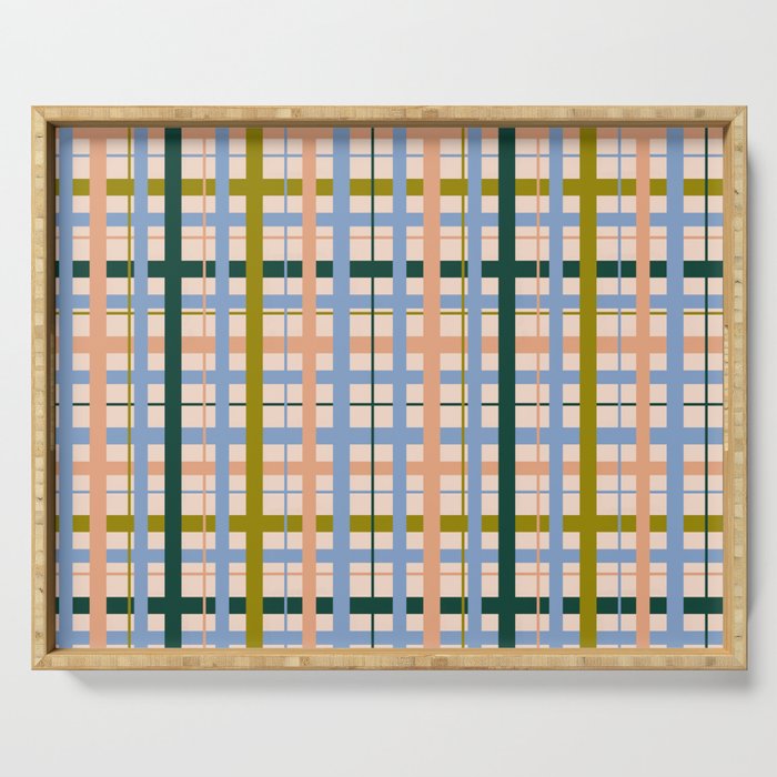 Gingham Pattern - green, blue and orange colors Serving Tray Gallery Image 1