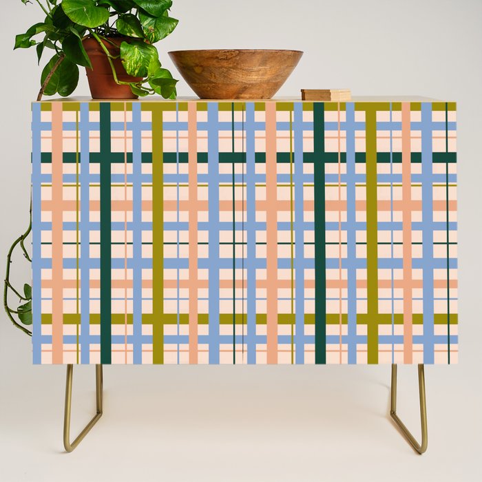 Gingham Pattern - green, blue and orange colors Credenza Gallery Image 1