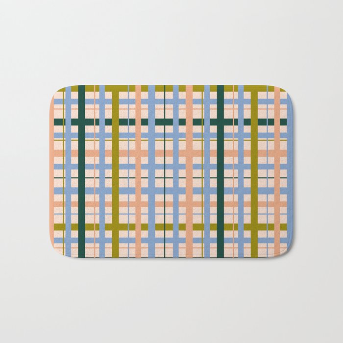 Gingham Pattern - green, blue and orange colors Bath Mat Gallery Image 1