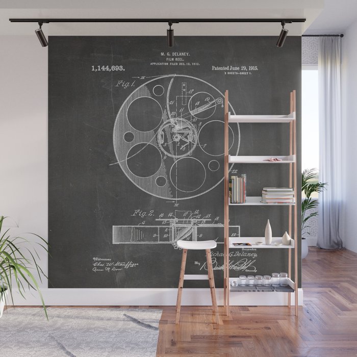 Film Reel Patent - Classic Cinema Art - Black Chalkboard Wall Mural Gallery Image 1