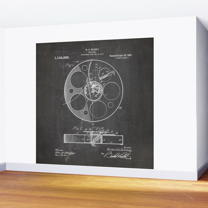 Film Reel Patent - Classic Cinema Art - Black Chalkboard Wall Mural Gallery Image 2