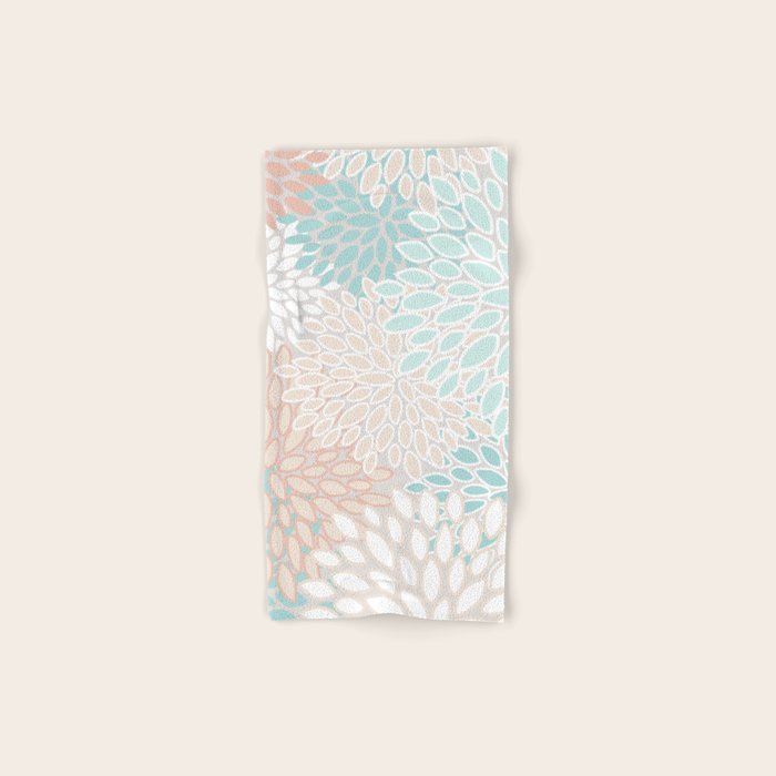 Floral Prints, Soft, Peach and Teal, Modern Print Art Hand & Bath Towel Gallery Image 1