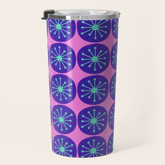 Mid Century Modern Atomic Dots Retro Pattern Purple Pink Travel Mug Gallery Image 3