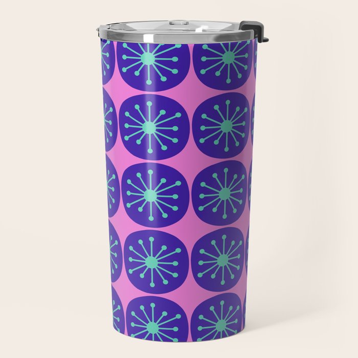 Mid Century Modern Atomic Dots Retro Pattern Purple Pink Travel Mug Gallery Image 2