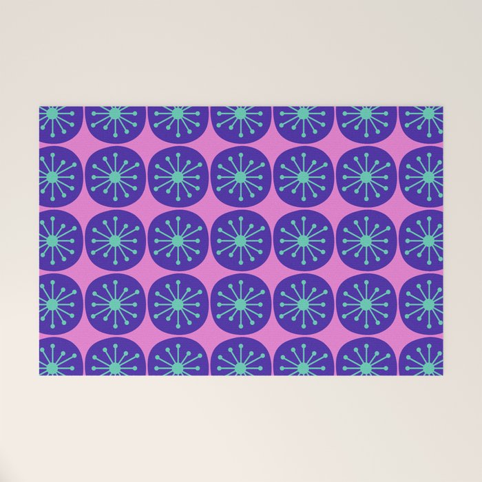 Mid Century Modern Atomic Dots Retro Pattern Purple Pink Welcome Mat Gallery Image 1