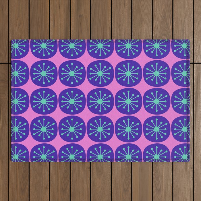 Mid Century Modern Atomic Dots Retro Pattern Purple Pink Outdoor Rug Gallery Image 1