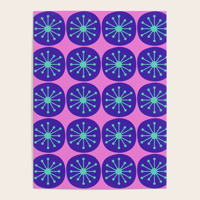 Mid Century Modern Atomic Dots Retro Pattern Purple Pink Poster Gallery Image 1