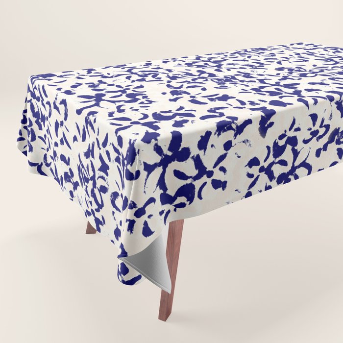 Mediterranean blue handmade floral Tablecloth Gallery Image 1