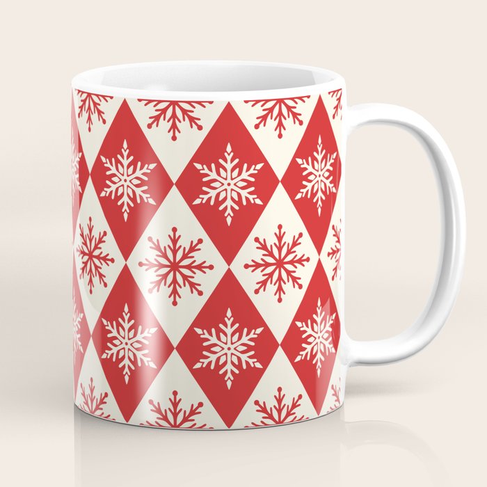 Festive Red & White Snowflake Pattern Coffee Mug Gallery Image 1