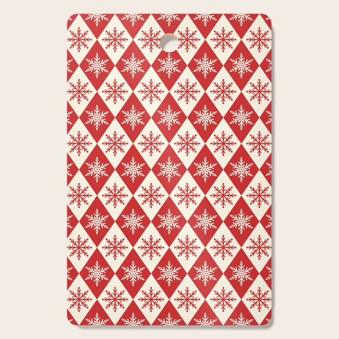 Festive Red & White Snowflake Pattern Cutting Board Gallery Image 1