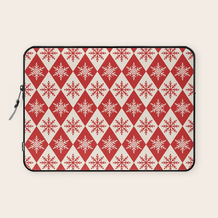 Festive Red & White Snowflake Pattern Laptop Sleeve Gallery Image 1