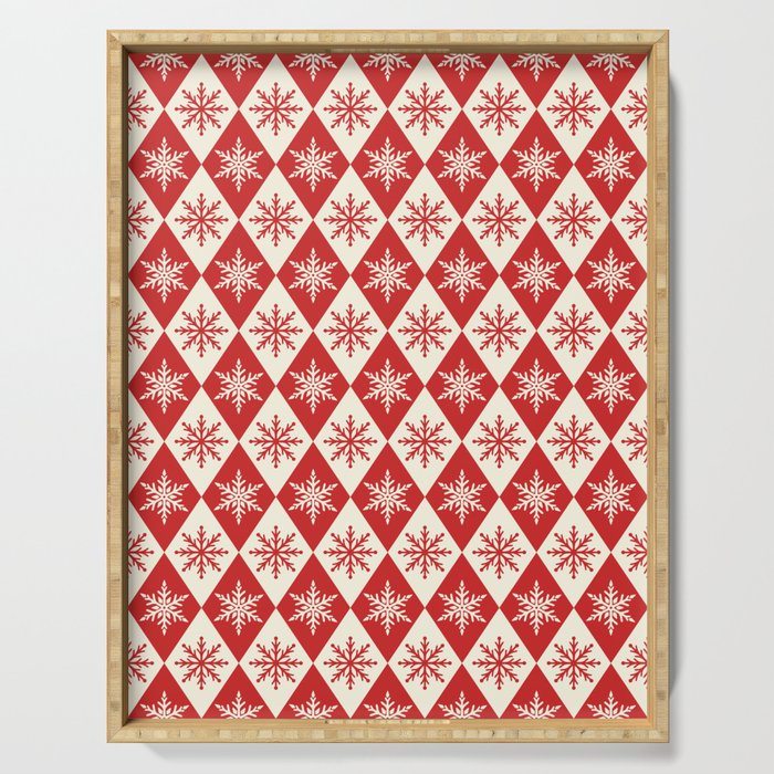 Festive Red & White Snowflake Pattern Serving Tray Gallery Image 1