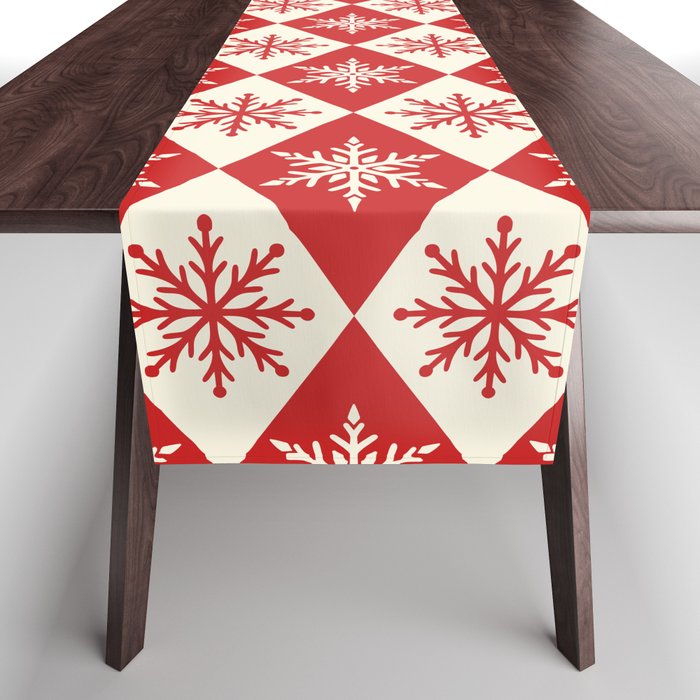 Festive Red & White Snowflake Pattern Table Runner Gallery Image 1