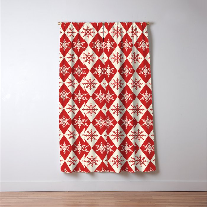 Festive Red & White Snowflake Pattern Window Curtain Gallery Image 3