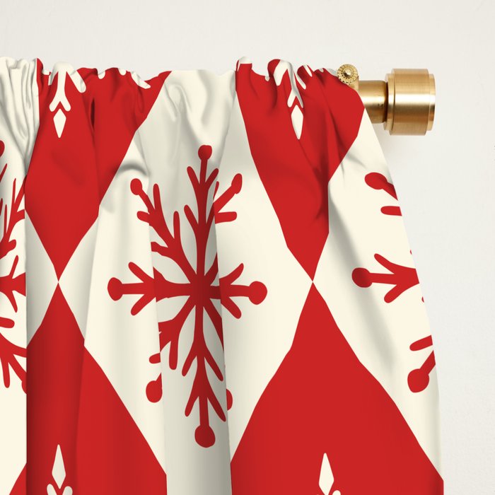 Festive Red & White Snowflake Pattern Window Curtain Gallery Image 2