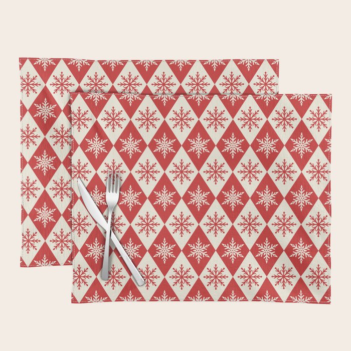 Festive Red & White Snowflake Pattern Placemat Gallery Image 1