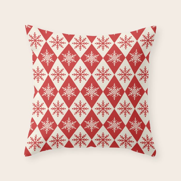 Festive Red & White Snowflake Pattern Throw Pillow Gallery Image 6