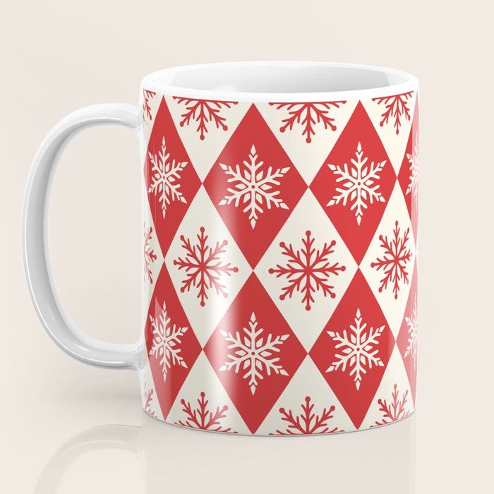 Festive Red & White Snowflake Pattern Coffee Mug Gallery Image 3