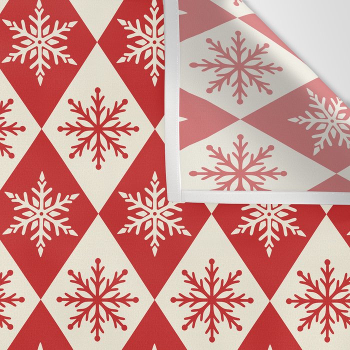 Festive Red & White Snowflake Pattern Wall Tapestry Gallery Image 3