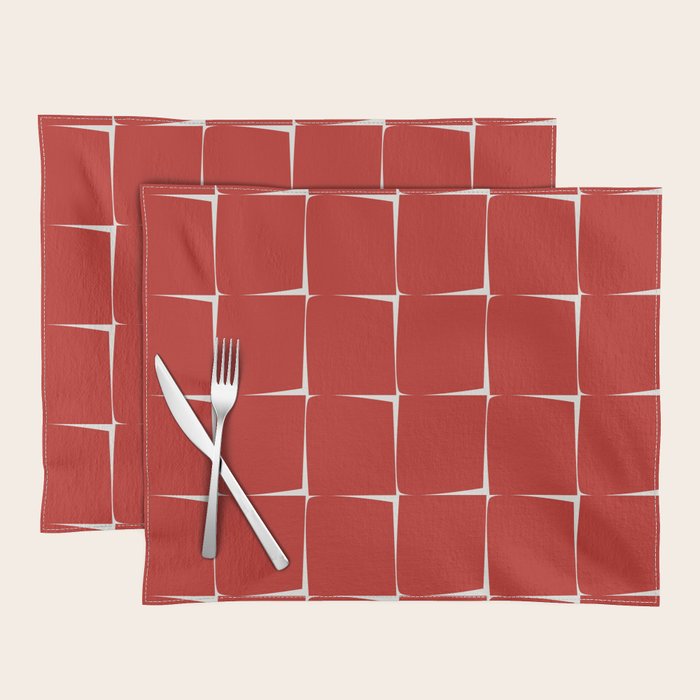 Mid Century Modern Flux Minimalist Check Grid Pattern in Red and Cream Placemat Gallery Image 1