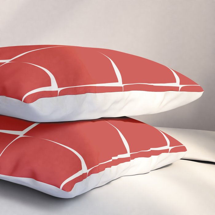 Mid Century Modern Flux Minimalist Check Grid Pattern in Red and Cream Pillow Sham Gallery Image 3