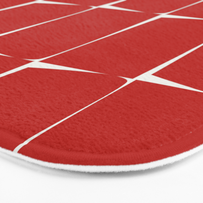 Mid Century Modern Flux Minimalist Check Grid Pattern in Red and Cream Bath Mat Gallery Image 3