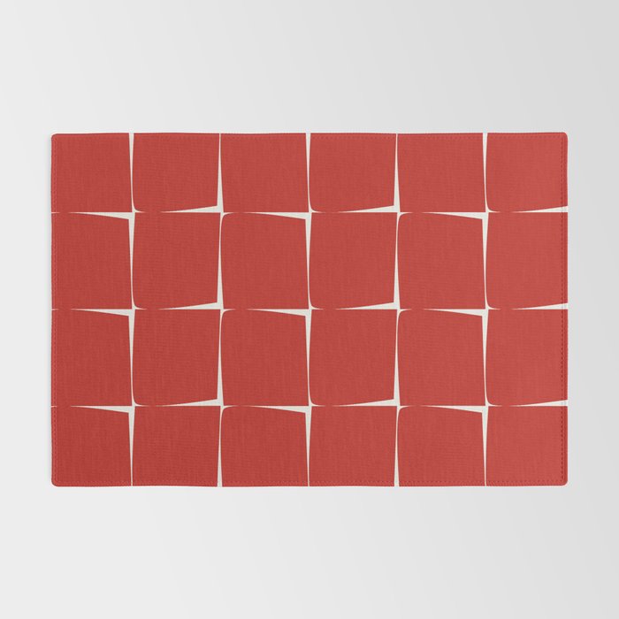 Mid Century Modern Flux Minimalist Check Grid Pattern in Red and Cream Rug Gallery Image 2