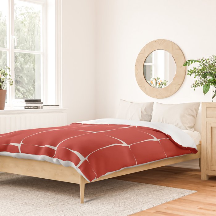 Mid Century Modern Flux Minimalist Check Grid Pattern in Red and Cream Duvet Cover Gallery Image 2