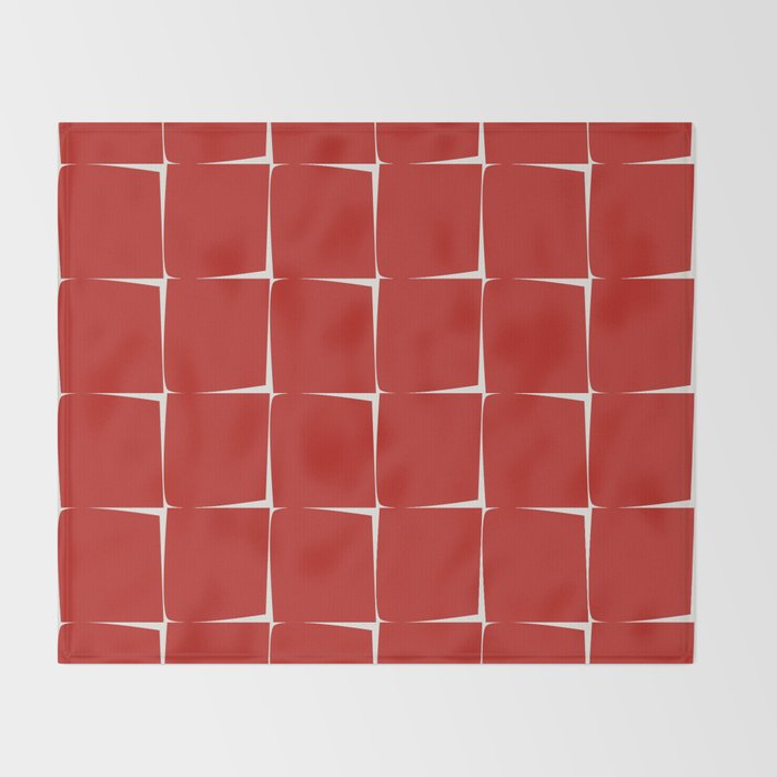 Mid Century Modern Flux Minimalist Check Grid Pattern in Red and Cream Throw Blanket Gallery Image 2