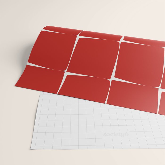 Mid Century Modern Flux Minimalist Check Grid Pattern in Red and Cream Wrapping Paper Gallery Image 2