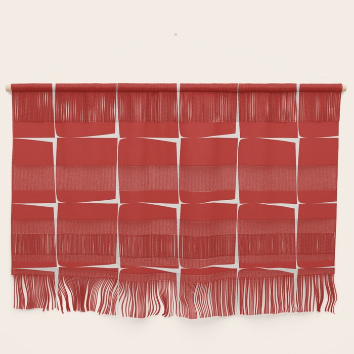 Mid Century Modern Flux Minimalist Check Grid Pattern in Red and Cream Wall Hanging Gallery Image 1