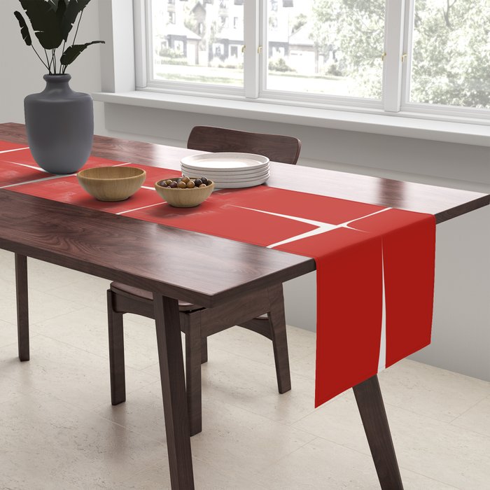 Mid Century Modern Flux Minimalist Check Grid Pattern in Red and Cream Table Runner Gallery Image 2