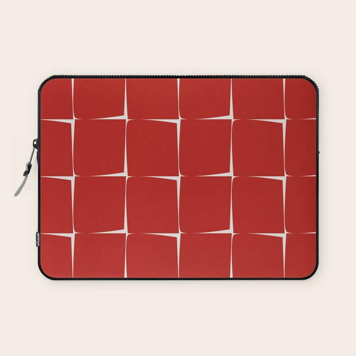 Mid Century Modern Flux Minimalist Check Grid Pattern in Red and Cream Laptop Sleeve Gallery Image 1