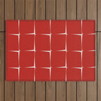 Mid Century Modern Flux Minimalist Check Grid Pattern in Red and Cream Outdoor Rug Gallery Image 1